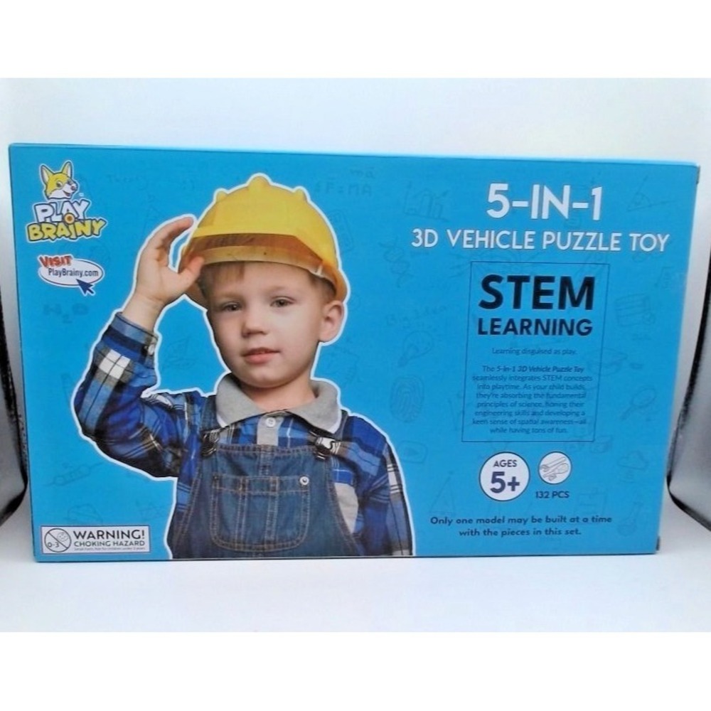 Play Brainy 5-in-1 3D Vehicle Puzzle Toy STEM Kit 132pcs Build & Learn Ages 5+ - Picture 2 of 2